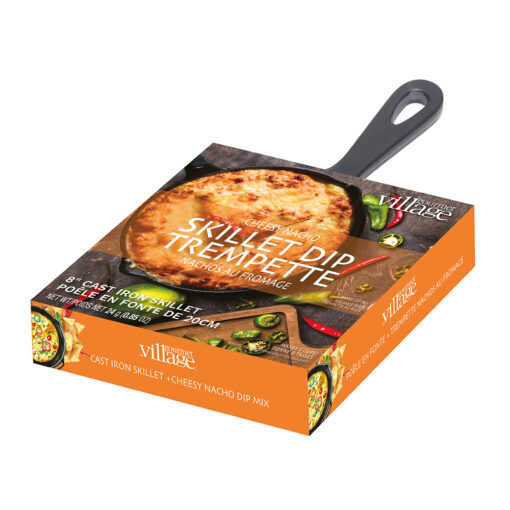 Poêlon en fonte avec trempette de nachos au fromage