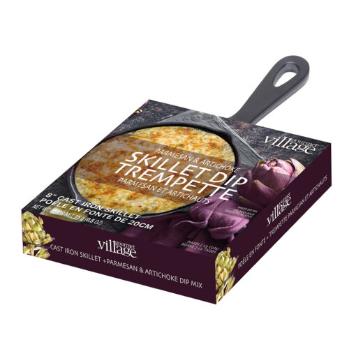 Poêlon en fonte avec trempette de parmesan et artichauts